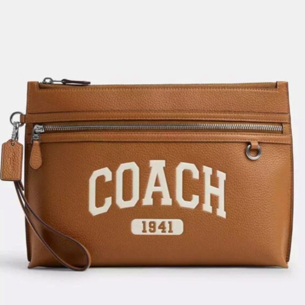 Coach Cognac Carry All Pouch w Varsity